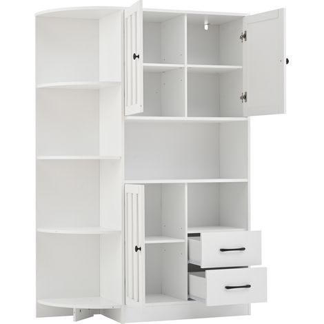 Armadio angolare per soggiorno 104 x 35 x 155 cm bianco con 3 armadi e 2 cassetti (1/5)