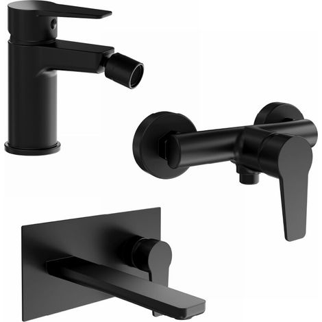 Set miscelatori lavabo ad incasso bidet senza scarico ed esterno doccia nero opaco Jane (1/4)