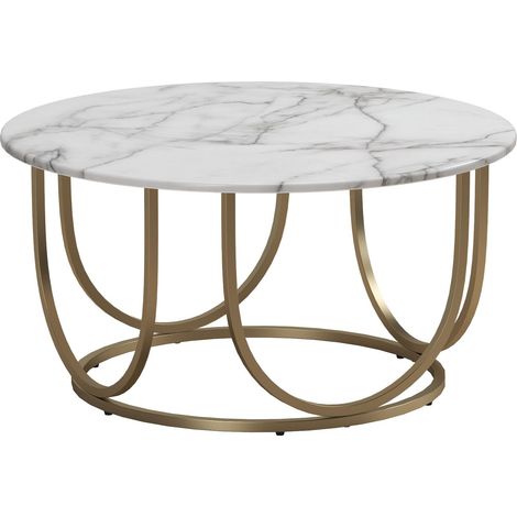 Table basse en MDF marbre blanc et structure en métal laiton (1/5)