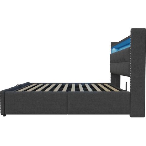 Polsterbett 180x200 cm grau aus Leinen mit LED, USB und hydraulischem Stauraum (1/5)