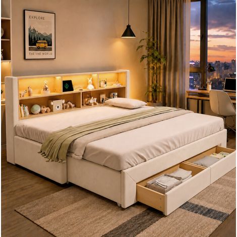 Canapé-lit 90x200 cm en velours beige, gain de place pour salon, sans matelas FloraGrace (1/5)