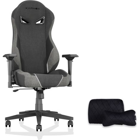Fauteuil jeu KARNOX – Tissu – Dossier haut – Appui-tête + soutien lombaire – Inclinable 155° – Gris foncé – Adultes (1/5)