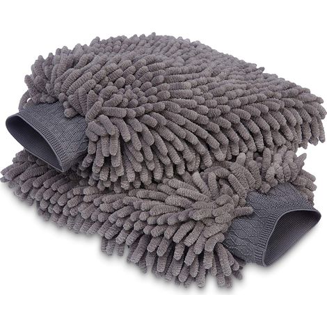 Amazon Basics Microfibre Wash Mitt Luxury Car Cleaning Cloth, Pack of 2, Grey, 30L x 20W cm (1/5)