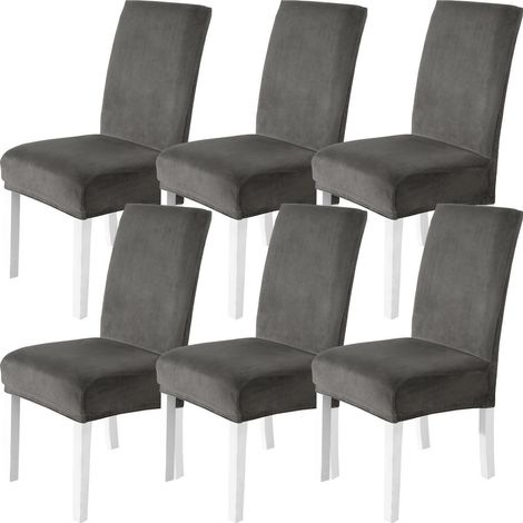 Housses de chaise en velours stretch, lot de 6, lavables, grises (1/5)