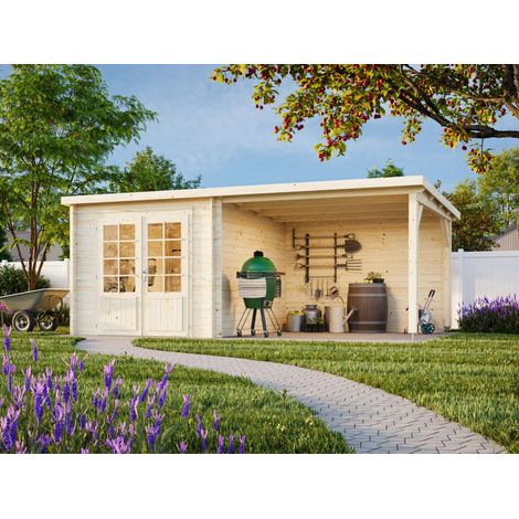 Abri de jardin en bois Ella 6,9+8,2 m2 Traité Translucide (1/5)