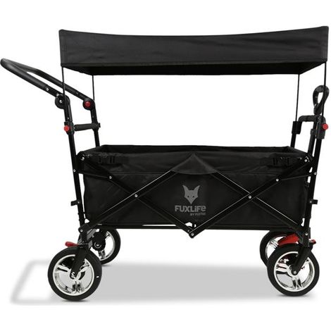 FUXLIFE by FUXTEC Bollerwagen faltbar FX-CT700 Schwarz • klappbarer Handwagen für Ausflug & Alltag • gepolsterter Sitzbereich • mit Feststellbremsen