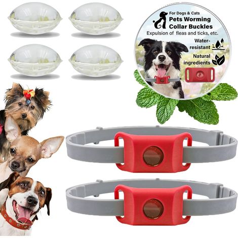 Collier Anti Puces pour Chien, RéGlable Collier Chien, Pendentif RéPulsif Aux Huiles Essentielles avec 2 Capsules RemplaçAbles, éTanche, Durable (Rouge,2pcs)