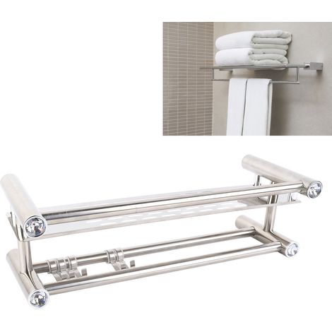 Étagère de rangement pour salle de bain en acier inoxydable, porte-serviettes sans perçage (1/5)