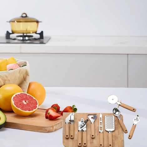 9-teiliges Küchenutensilien-Set aus Edelstahl mit Holzgriff, tragbares Backwerkzeug, Küchenutensilien-Set (1/5)