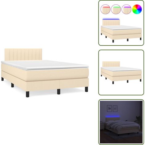 Sommier à lattes de lit matelas et LED crème 120x190 cm tissu - Sommier Tapissier - Lit Avec Led - Matelas À Ressorts Ensachés - Tête De Lit Ajustable - Éclairage LED (1/5)