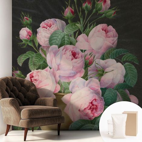 Papier peint intissé mural classique avec imprimé motifs décoratifs design élégant non‑tissé Élégance florale 250x250 cm (1/5)