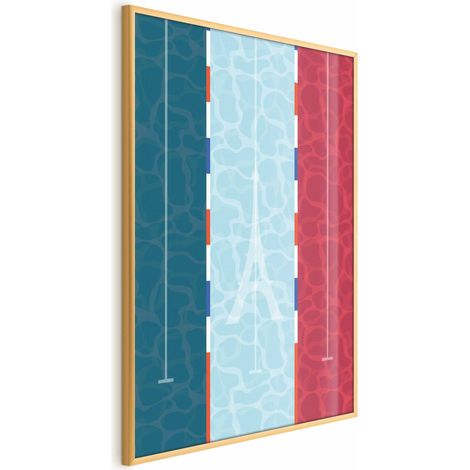 Poster – Illustration eines Schwimmbads mit der französischen Flagge im Hintergrund (1/4)