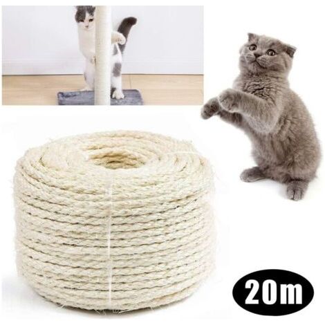NALOOKAMIC  Corde de Sisal Naturel 8mm Remplacement Cordage Ancien Accessoire Idal pour remplacer Poteaux de l\\'arbre Chat, Balles Jouets en Sisal Inclus (20m, Blanc)