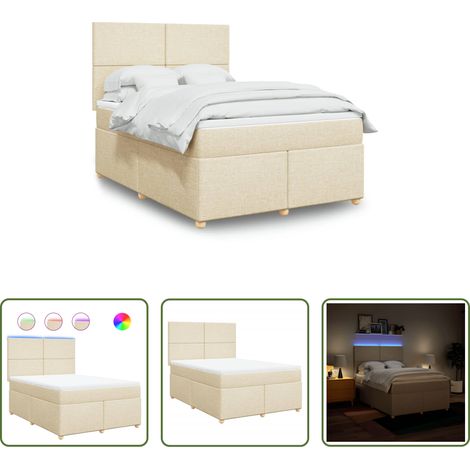 vidaXL LED-Beleuchtung - Boxspringbett mit Matratze Creme 140x200 cm Stoff (1/5)