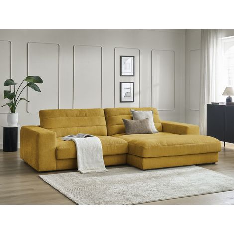 BOBOCHIC - Canapé d'angle fixe SIERRA tissu texturé Angle droit Jaune (1/5)