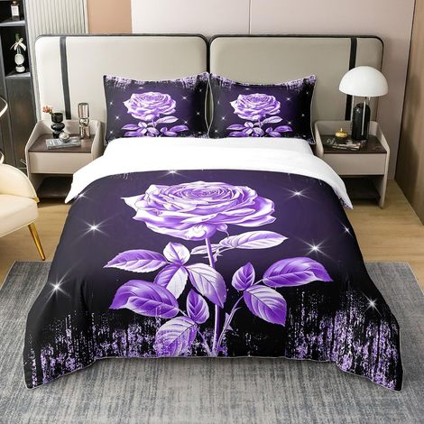 Violette Parure de Lit 140x200cm Shiny 100% Coton pour Garçon Fille Rose Floral Fleurs Housse de Couette Romantique 2 pièces - 140 x 200 cm + 1 taie d'oreiller 65 x 65 cm (1/5)