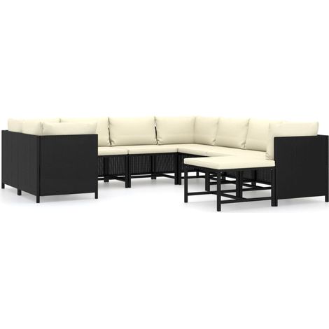 INLIFE Salon de jardin 9 pcs avec coussins Résine tressée Noir (1/5)