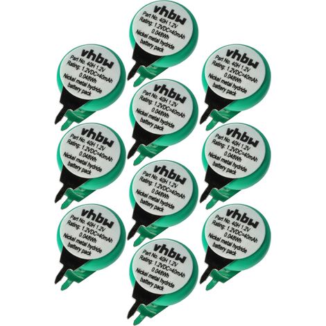 vhbw 10x NiMH replacement button cell battery tab type 1/V40H 2 pins 40mAh 1.2V suitable for model building batteries, solar lights etc.