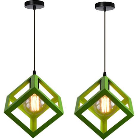 2PCS Suspension Lustre En Forme De Cube Suspension Luminaire Moderne Plafonnier Rétro Vintage Vert (1/5)