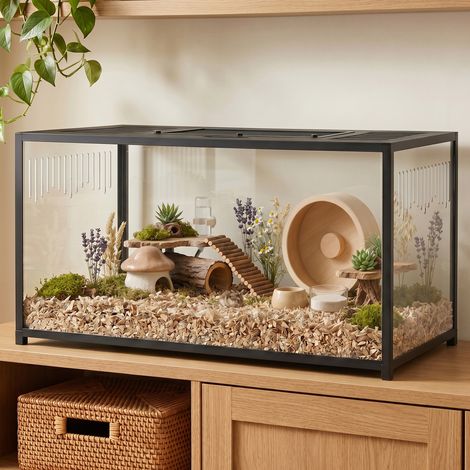 Grande cage pour hamster (100 x 50 x 52,5 cm), en aluminium et acrylique, avec couvercle à charnières, bac de base profond et double porte.