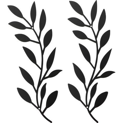 Wall Decor, 2 Pieces Wall Decoration Metal Tree Leaves Wall Decoration Indoor Bedroom Metal Art Sculpture Murals Ornament Home Rustic Metal Wall for Kitchen Bath, Black (1/5)