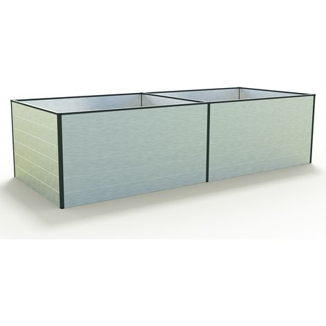 GFP Carré potager surélevé pour herbes et légumes Aluminium DANIELA - 297 x 119 x 77 cm - ALU-NATUR - indéformable et résistant aux intempéries avec profilés creux aluminium - Made in Autriche