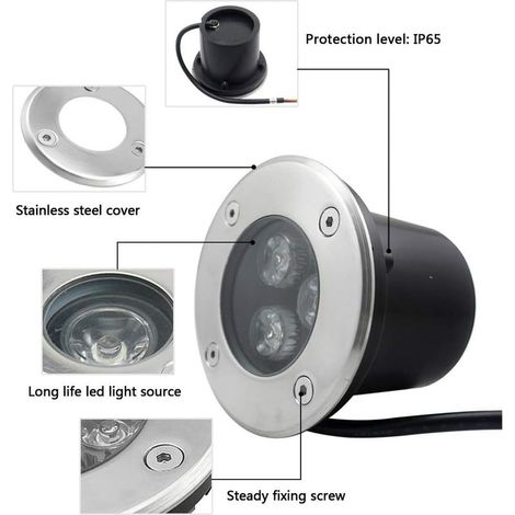 Osqi – Faretto da incasso per esterni IP65 da 3W – 270 lumen – Confezione da 4 – Illuminazione per giardino, cortile e garage – Corpo in acciaio inossidabile, vetro temperato (1/5)
