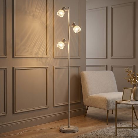 Stehlampe Wohnzimmerleuchte Standleuchte Glas sand Blumen beweglich Holzoptik (1/5)