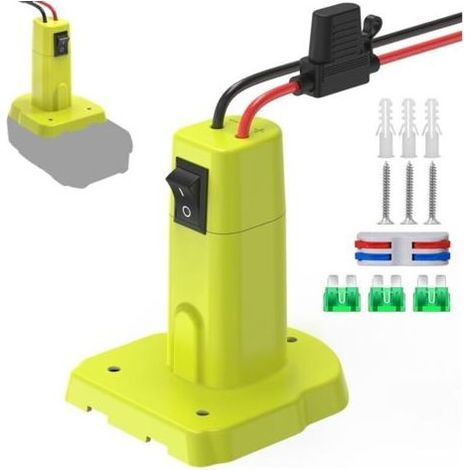 Adaptateur Power Wheel compatible avec batterie Ryobi 18 V, kit convertisseur de batterie amélioré avec interrupteur, fusible et bornes de câble, câble 12 AWG (1/4)