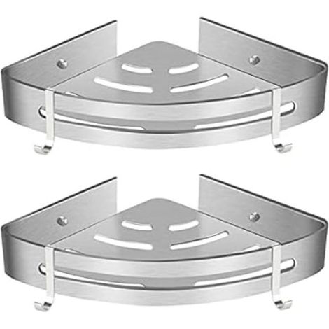 Étagère d'angle triangulaire (lot de 2) pour douche ou salle de bain, sans perçage. (1/5)