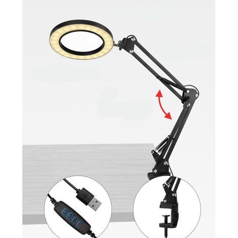 Lampe Loupe LED 10X 110mm avec Pince - Éclairage Tricolore pour Lecture, Broderie et Travaux de Précision (4.3 pouces) (1/5)