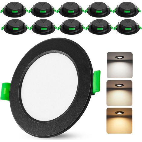 Lot de 10 Spot LED Encastrable 230V Noir - Spots de plafond extra plats IP44 - Ø 68-75mm, 5W, 2700K/4000K/6000K, éclairage LED pour salle de bain, salon et cuisine (1/5)