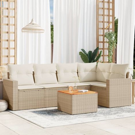 Set Divano da Giardino 6 pz con Cuscini Beige in Polyrattan vidaXL (1/3)