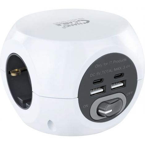 Regleta Nanocable 10.37.0001/ 3 Tomas de corriente/ 2 USB A - 2 USB Tipo C/ Blanca