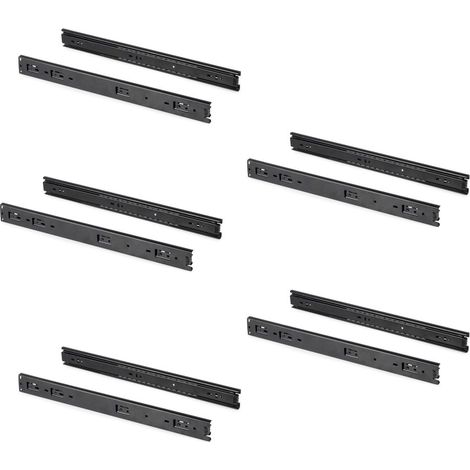 Emuca Lot de 5 jeux de Coulisses pour tiroirs, roulement à billes, hauteur 45mm, profondeur 500mm, sortie totale, Noir - talla