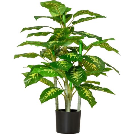 Pianta artificiale Dieffenbachia in plastica con vaso in cemento, 95 cm, verde (1/5)
