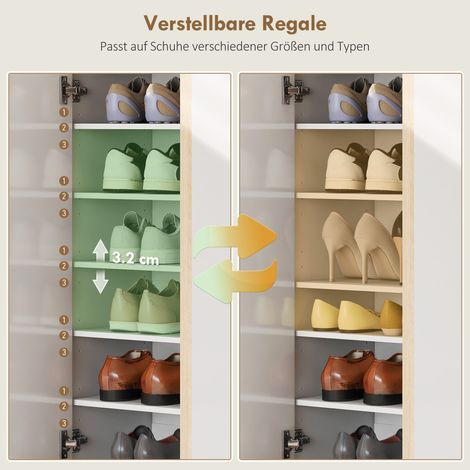 Armoire à chaussures avec fermeture amortie, design à 6 niveaux sans poignées, capacité jusqu'à 18 paires, pour couloir, entrée, bois, blanc (1/5)