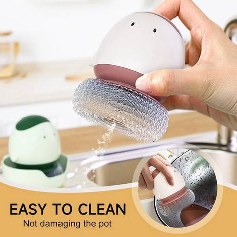 1 set. Color: Green. Material: ABS+PC. Multifunctional pot brush with base support and automatic liquid dispensing. (1/5)
