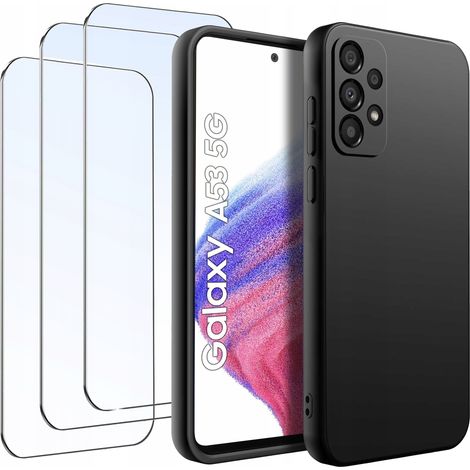 Étui pour Samsung A53 5G  Silicone noir mat fin + 3 protections en verre (1/5)