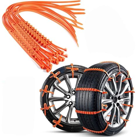Lot de 20 chaînes à neige universelles réglables, orange nylon, antidérapantes, voiture et SUV (1/5)