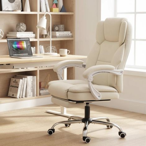 STILVORA Verstellbarer Bürosessel mit 360°-Drehfunktion, Fußstütze und verstellbarer Rückenlehne, aus Kunstleder, Beige (1/3)