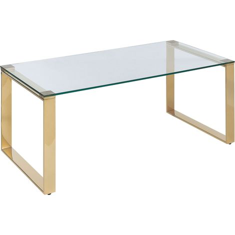 Tavolino in vetro temperato trasparente in acciaio dorato 100 x 50 cm Tilon