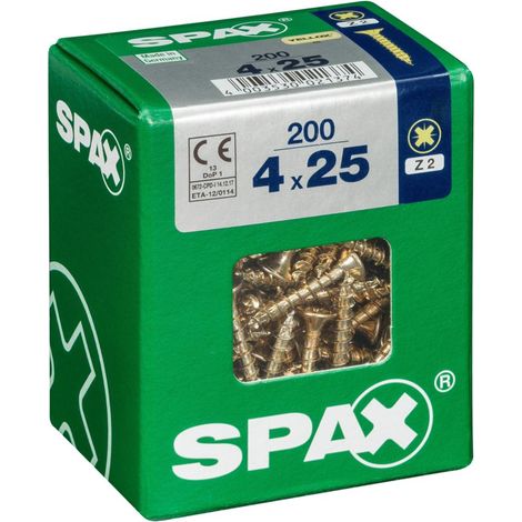 Set di 200 viti in acciaio a testa svasata pozidriv SPAX, Diam.4 mm x L.25 mm SPAX