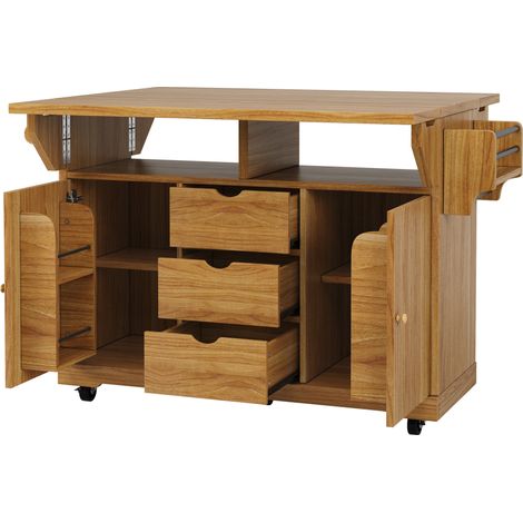 Carrito de cocina con extensiones abatibles, 95 cm de alto, MDF marrón oscuro, con ruedas (1/5)
