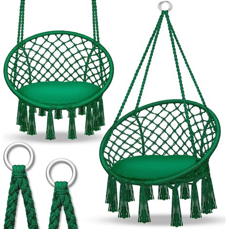 tillvex Fauteuil suspendu vert 200 kg Fauteuil suspendu intérieur et extérieur Panier suspendu résistant aux intempéries Panier suspendu avec coussin