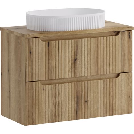 Meuble salle de bain suspendu NOVA Chêne naturel 80cm avec vasque BEYOND – Élégance bois et design contemporain (1/5)