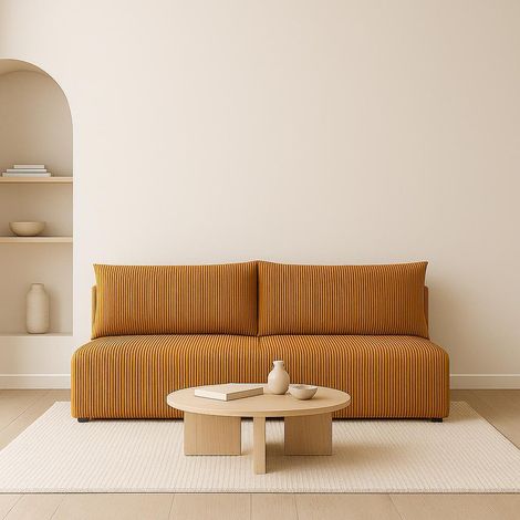 Sofello Sofa LUNO mit Schlaffunktion Orange – Moderne Cordsofa für Ihr Wohnzimmer, Schlaffläche: 204×144 cm (1/5)
