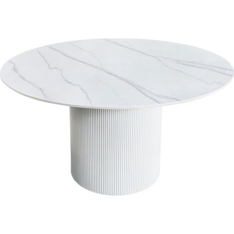 Tavolo da pranzo LUMEA – Rotondo 120 cm – Effetto marmo bianco – Piede centrale largo – Stile contemporaneo