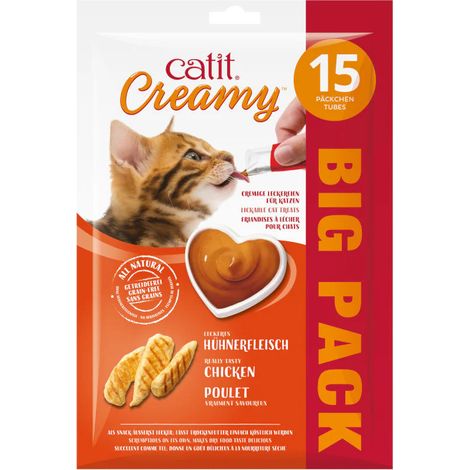 Catit Creamy Snacks Para Gatos de Pollo - 15 Tubos x 10 g