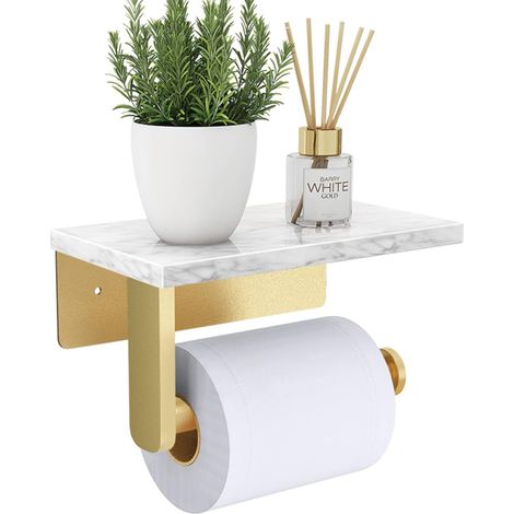 Toilettenpapierhalter aus Edelstahl mit Marmorplatte für Küche und Bad - Farbe: gebürstetes Gold (1/4)